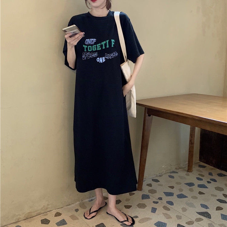 Đầm Thun Tay Ngắn Dáng Rộng In Chữ Thời Trang Cho Nữ