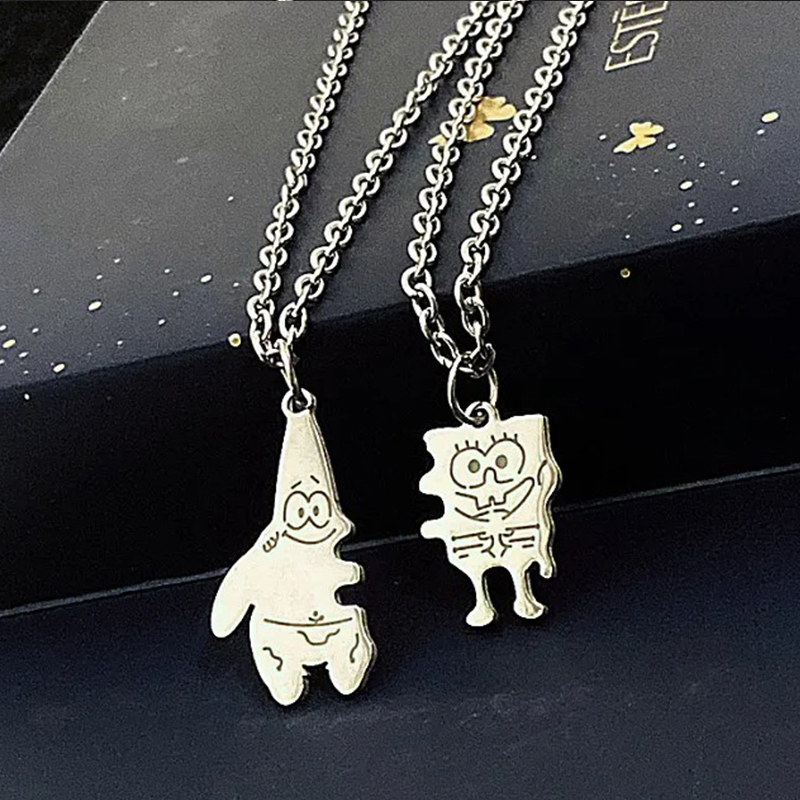 Cặp dây chuyền mặt hình SpongeBob SquarePants + Pie Big Star hoạt hình dễ thương cho cặp đôi