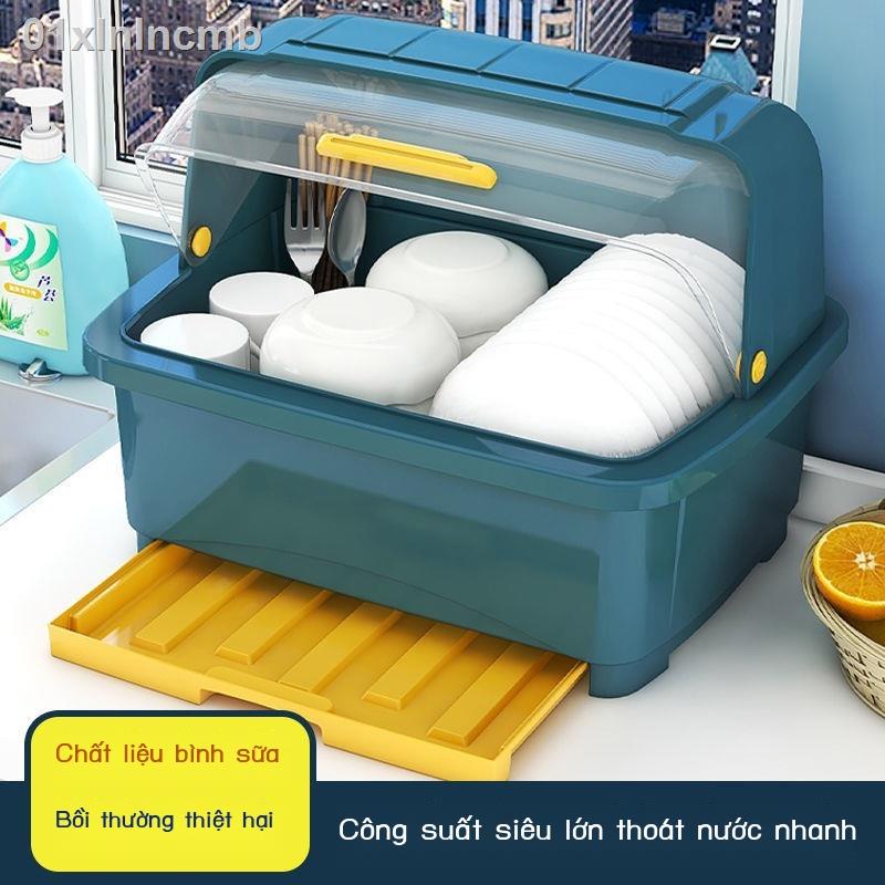 01xlnlncmbHộp đựng bộ đồ ăn có tải nắp đậy Giá thoát nước chống bụi đặt hộp bát đĩa nhà bếp mặt tủ kệ