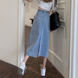 Chân váy jean dài xẻ sau