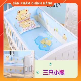 [Tặng Mã 70K – Hàng Chính Hãng] Bộ quây cũi kèm đệm và gối (mẫu gấu xanh Teddy Family 13)