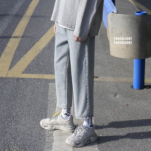 Quần Baggy Ống Rộng - Quần Jean Nam - CHuẩn Hotboy Hàn quốc ( xám xanh)
