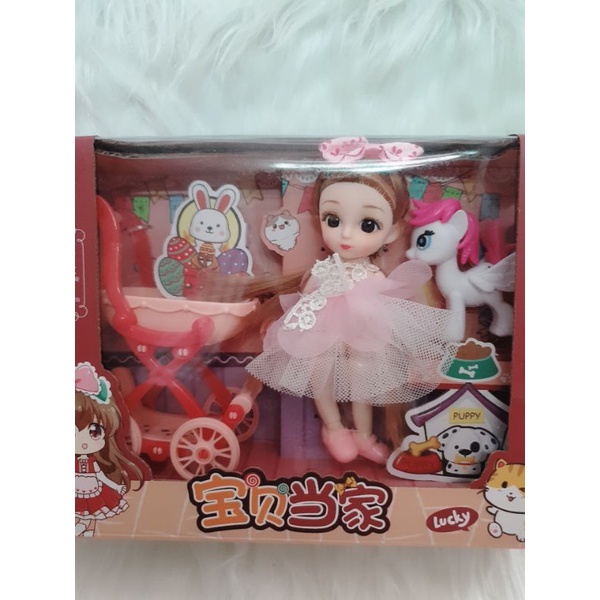 Búp Bê Công Chúa Chibi 3D, elsa Kèm Xe Đẩy, Thú Cưng Cho Bé Gái