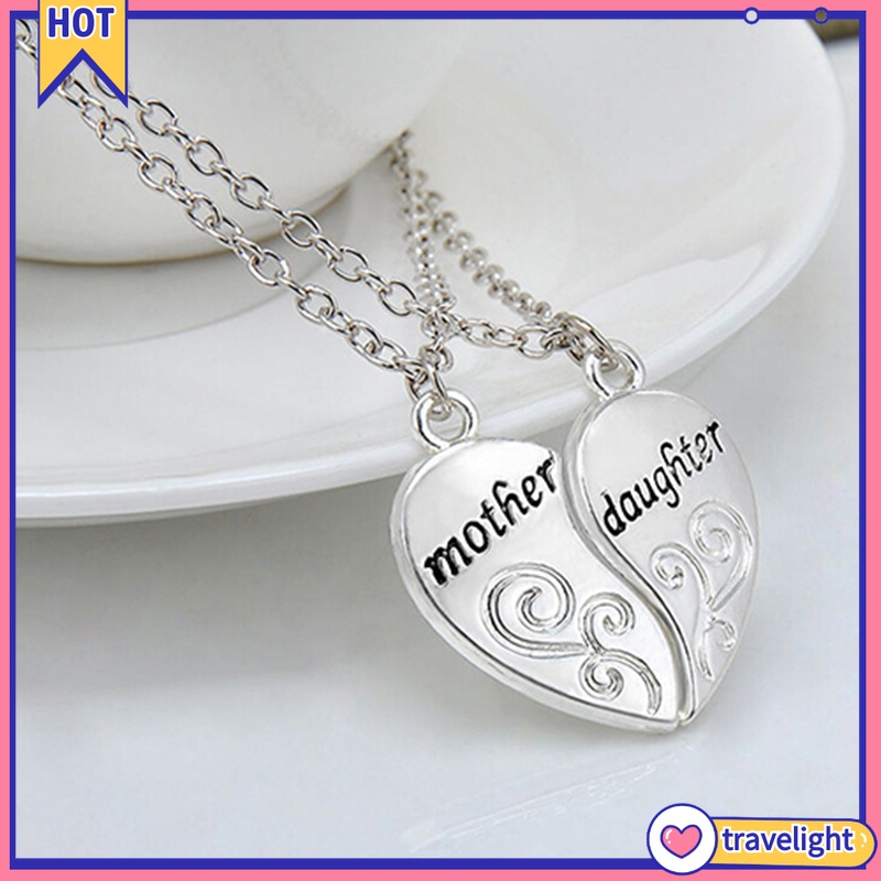 Set 2 Vòng cổ Ghép Hình Trái Tim Khắc Chữ Dành Cho Mẹ Và Con Gái
