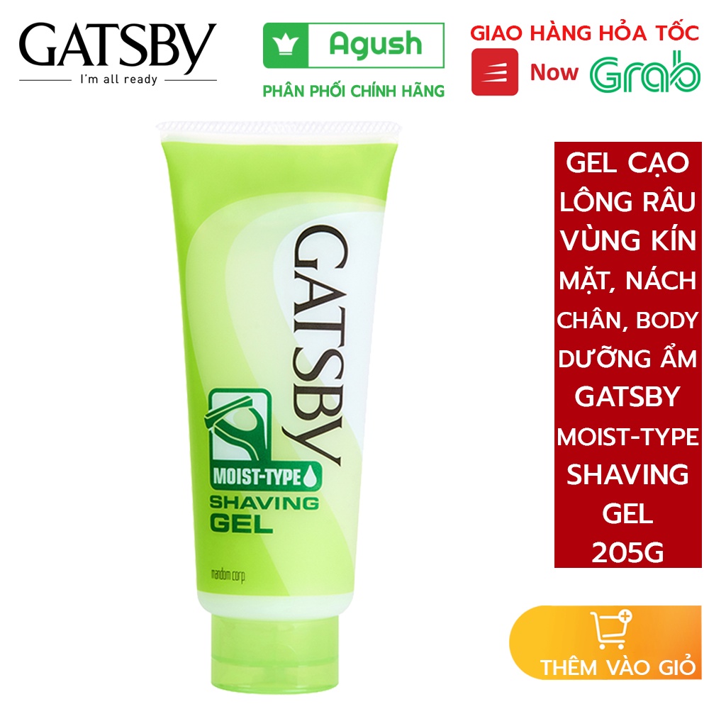 Gel cạo lông vùng kín mặt nách râu chân body Gatsby Moist-Type Shaving Gel 205g cho nam nữ làm mềm lông dưỡng ẩm sau cạo