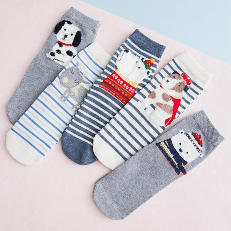 Set 5 Đôi Tất Dệt Kim Dày Giữ Ấm Mùa Đông In Họa Tiết Thú Hoạt Hình Nhiều Màu Sắc Cho Nữ