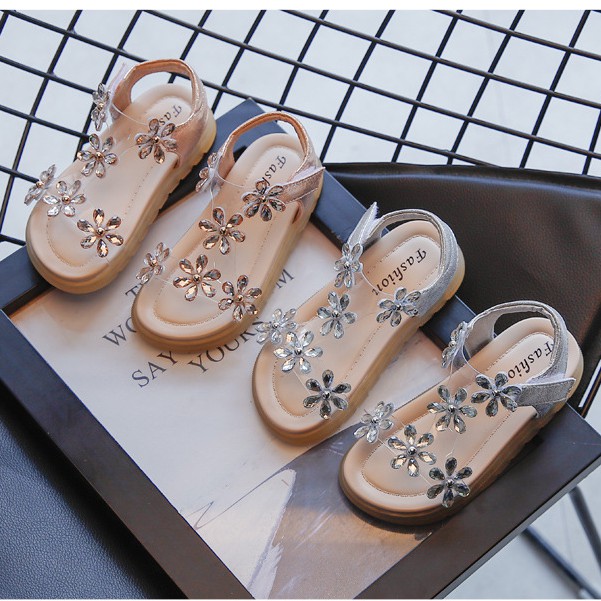 sandal bé gái size 26-36 quai trong đính cườm sang chảnh