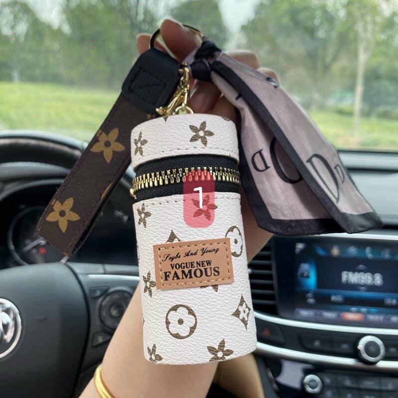 Túi Mini Hình Trụ Họa Tiết Phong Cách Retro Có Khóa Kéo