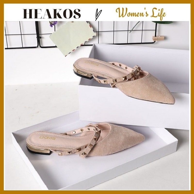 Giày cao gót nữ 3 phân mũi nhọn, đế bằng HEAKOS