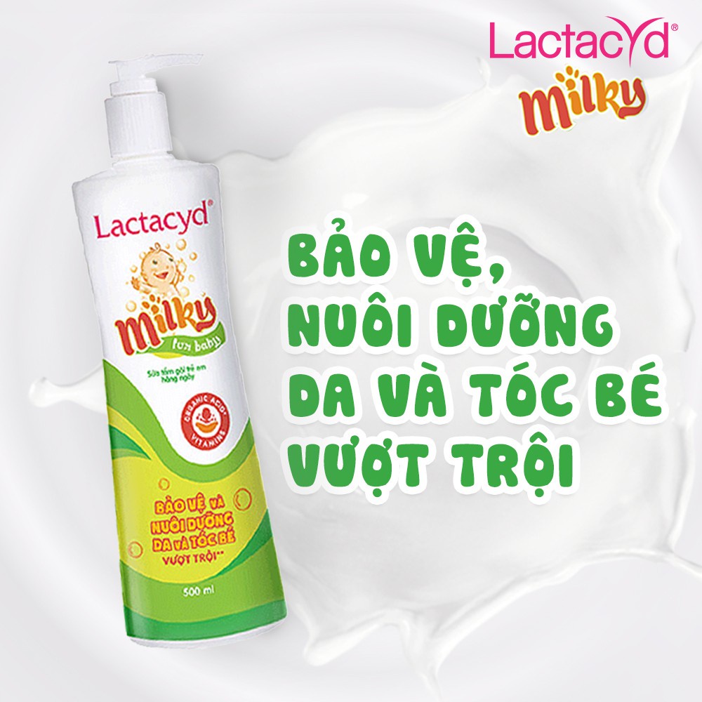 Sữa Tắm Gội Cho Bé Lactacyd Milky chai 500ml