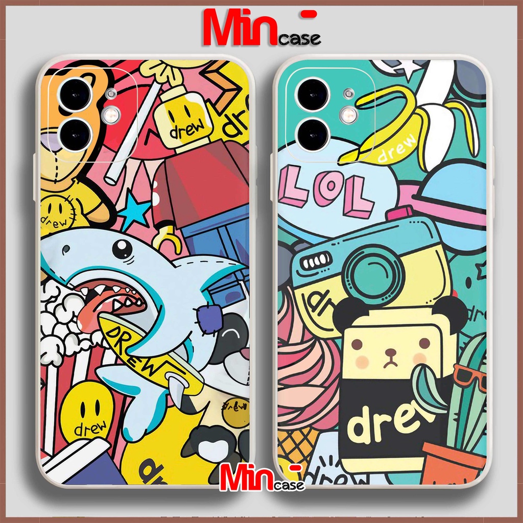 Ốp lưng iPhone Drew cá mập cạnh viền vuông Silicon mềm dẻo bảo vệ camera cho iphone 6/6s/7/8/X/XS/XR/11/12/13 Pro Plus M