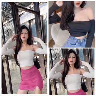 Áo kiểu thun trễ vai tay dài