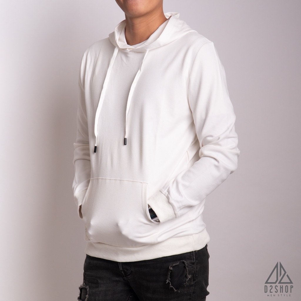 Áo hoodie nam D2shop màu trắng, trơn