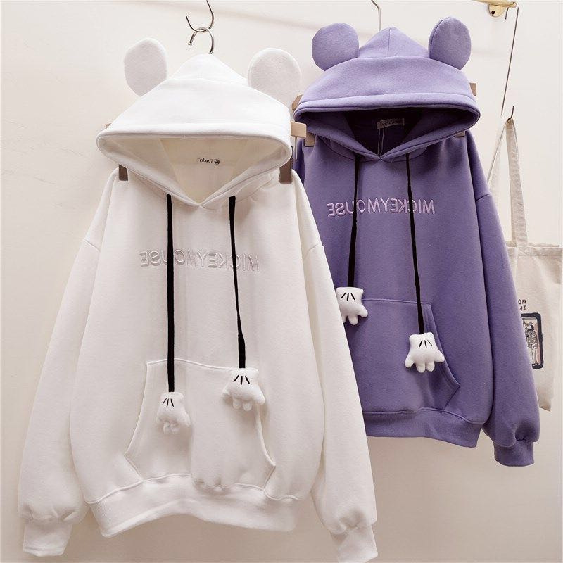 Áo Hoodie Cặp Hình Tai Hoạt Hình Dễ Thương Phong Cách Harajuku Hàn Quốc