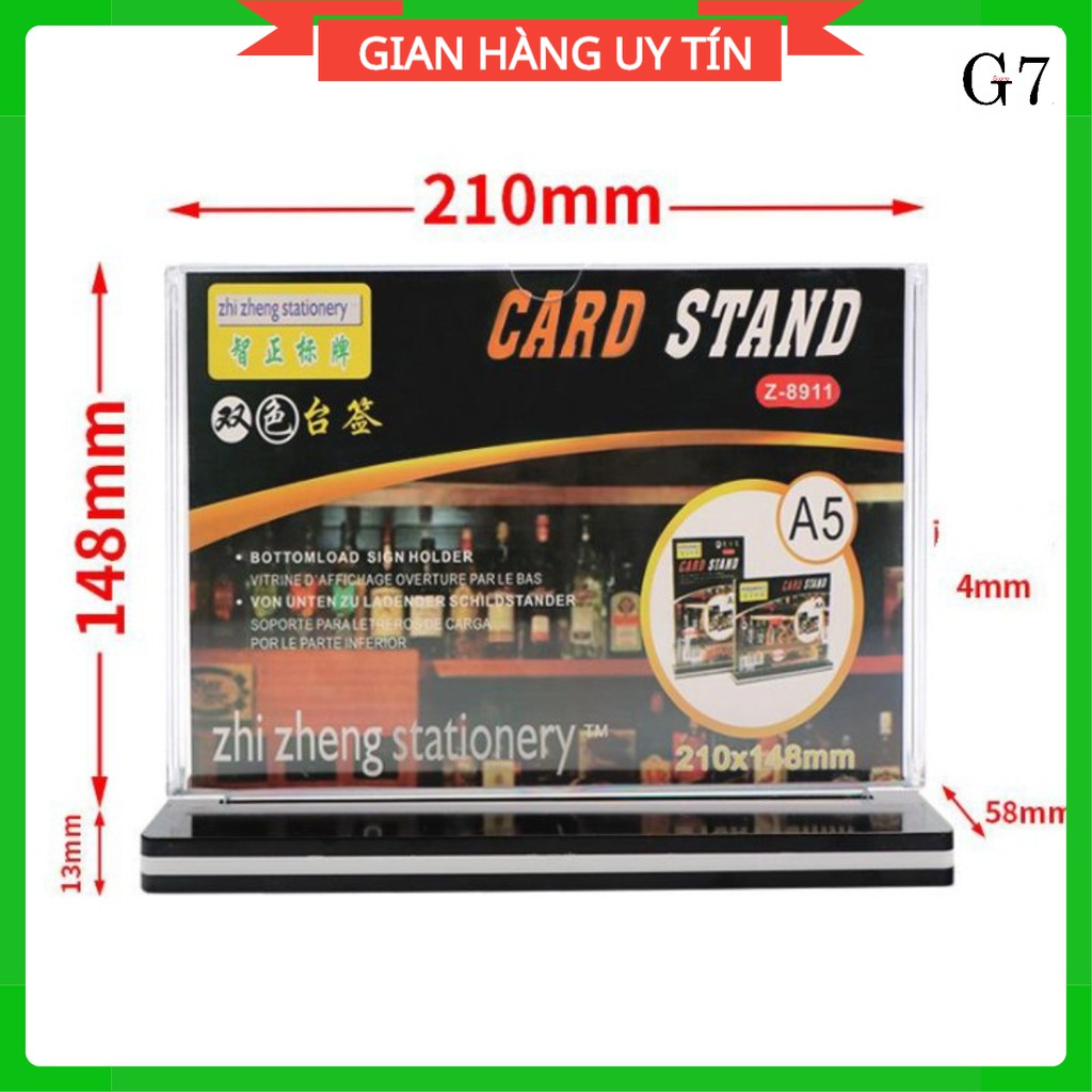 Menu mica A5 ngang (15 x 21cm), kệ menu để bàn, stand cao cấp