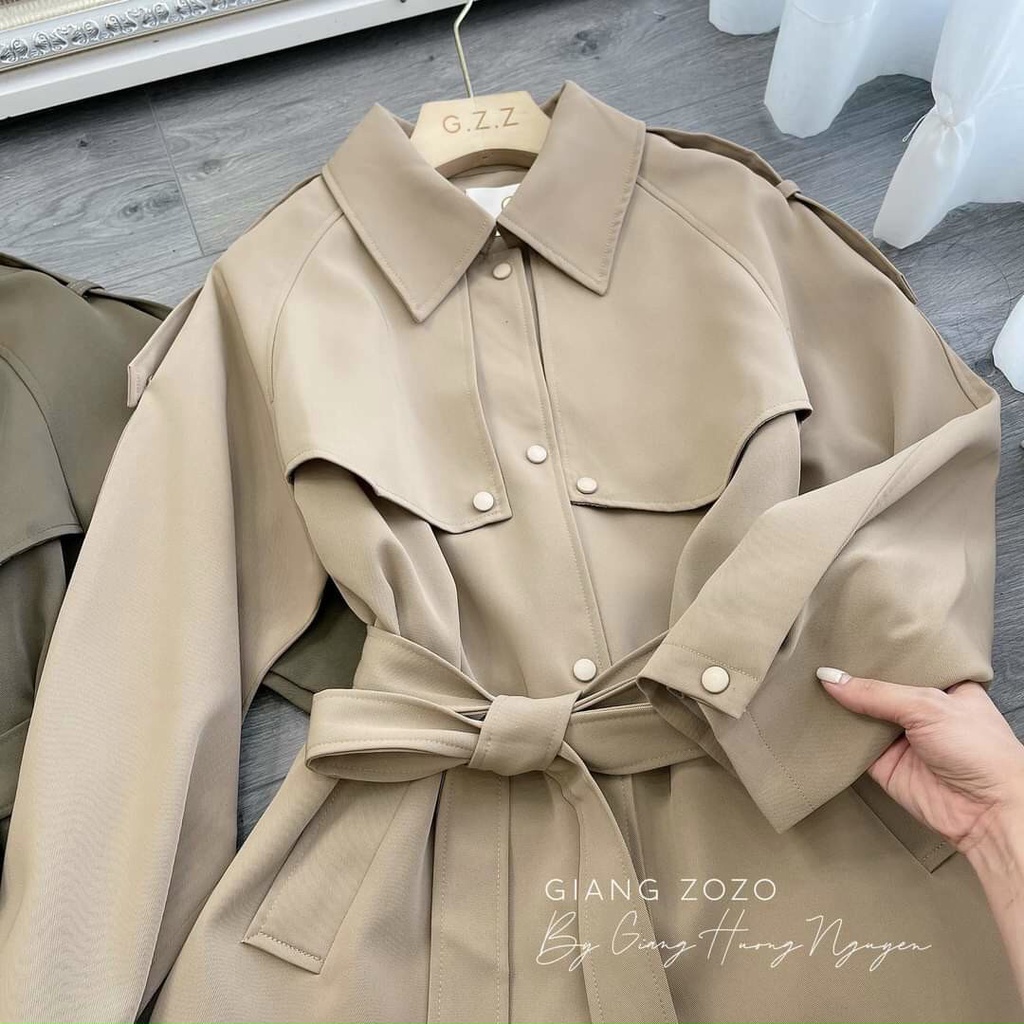 Áo khoác măng tô kaki 2 lớp kèm đai - Hàng đẹp