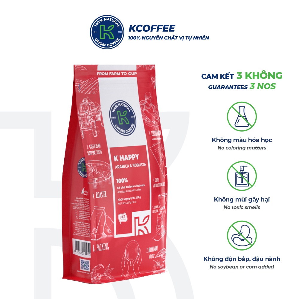 Cà phê rang xay nguyên chất xuất khẩu K Happy 227g thương hiệu K COFFEE