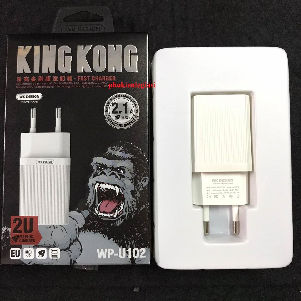 Củ sạc iphone king kong 2 cổng usb- WP U102 củ sạc nhanh IPHONE- SAM SUNG- VIVO