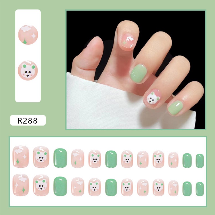 Bộ 24 Móng Tay Giả Hình Gấu Dễ Thương Cho Bé Gái