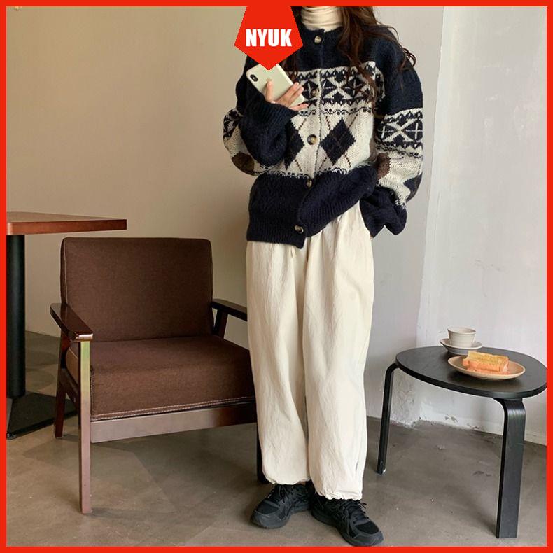 Korean retro sweater lazy style rhombus loose all-match sweater fashion jacket top