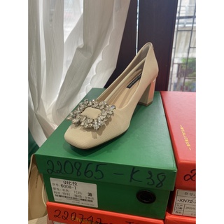 Giày cao gót beeshoes nữ mũi vuông - giày cao gót nữ gót trụ cao 7 phân sẵn màu đen - kem 220865