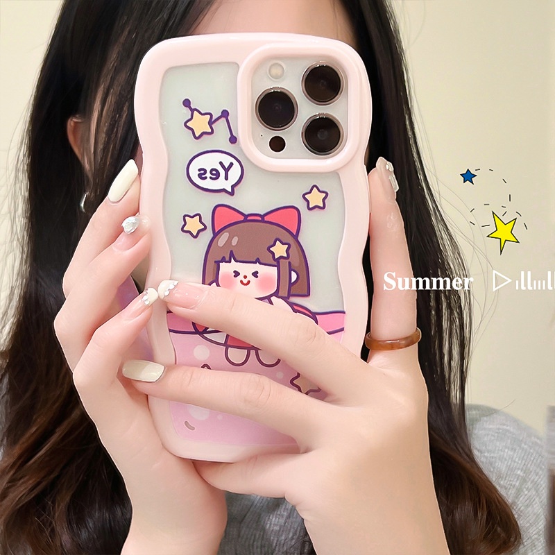 Ốp lưng iphone Ốp Điện Thoại Nhựa Acrylic Phối Ren Họa Tiết Hoạt Hình Cho iphone 13Pro 11 12 6 7 8 14pro xr Dinuo case