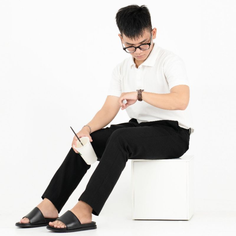 Dép da nam nữ couple, dép quai ngang da bò cao cấp thương hiệu HORSE đế cao su non MB01