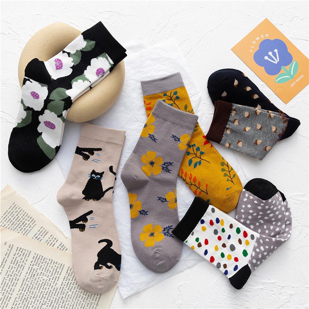 Vớ Cotton Chấm Bi Họa Tiết Hoa Retro Đường Phố Dễ Thương Thời Trang Thu Đông Cho Bé Gái