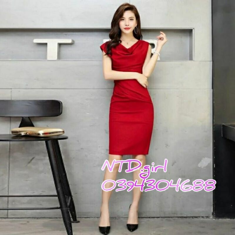 Đầm dáng ôm cổ nhúng sành điệu, đầm body cổ đổ - DTH