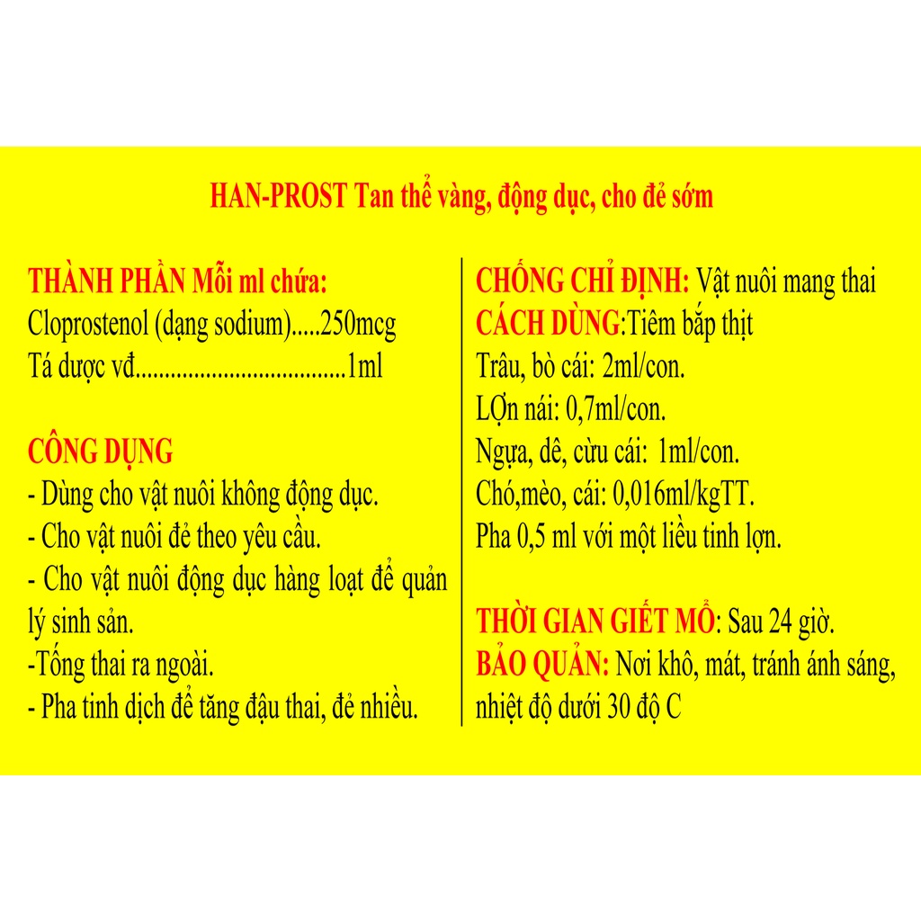 5 ống HAN-PROST 2ml  Sản phẩm cao cấp chuyên dùng cho gia súc, chó mèo đẻ theo yêu cầu