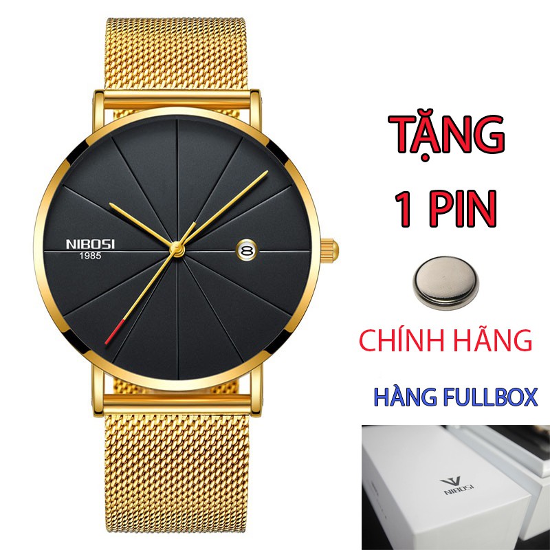 Đồng hồ Nam Nibosi màu Bạc 100% chính hãng, hàng fullbox ,(dây lưới có nhiều màu)