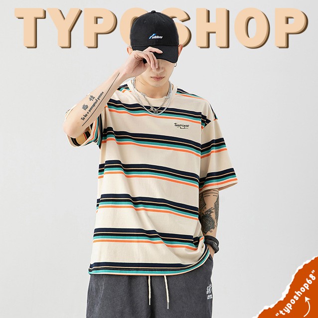 Áo thun unisex - Áo phông tay lỡ, form rộng, dáng unisex, hình sọc ngang phối màu độc đáo TYPO shop