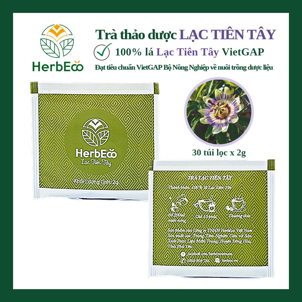 Trà Lạc Tiên Tây HERBECO. Trà thảo mộc cây Lạc Tiên Tây giúp ngủ ngon, ngủ sâu giấc