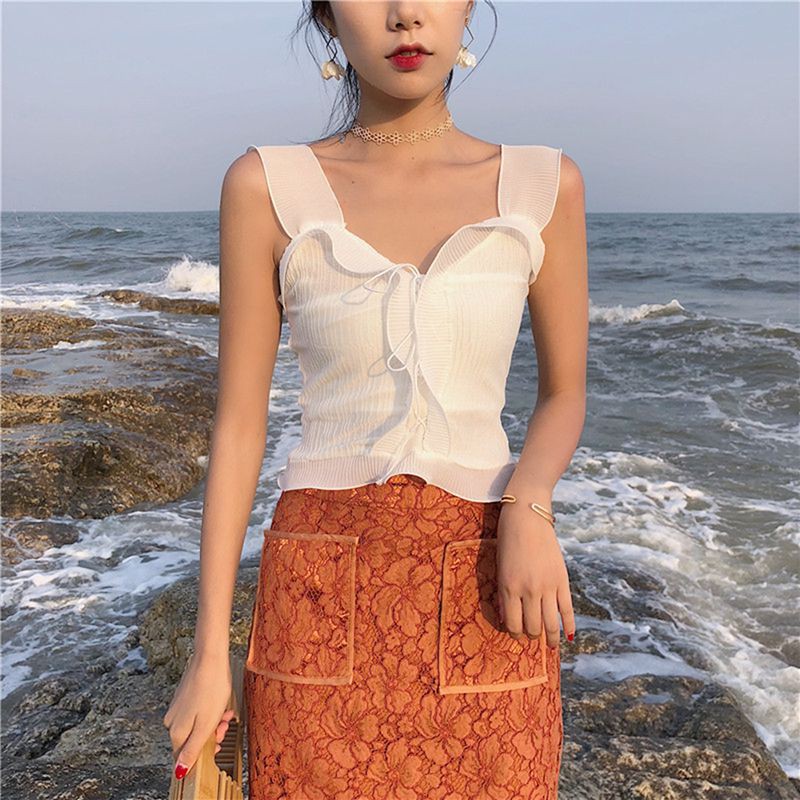 Áo không tay dệt kim màu trơn gợi cảm cho nữ | BigBuy360 - bigbuy360.vn