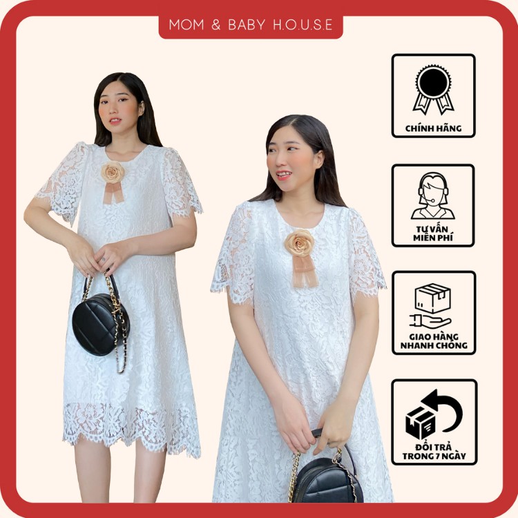 Đầm bầu ren trắng đính kèm hoa ( có video )