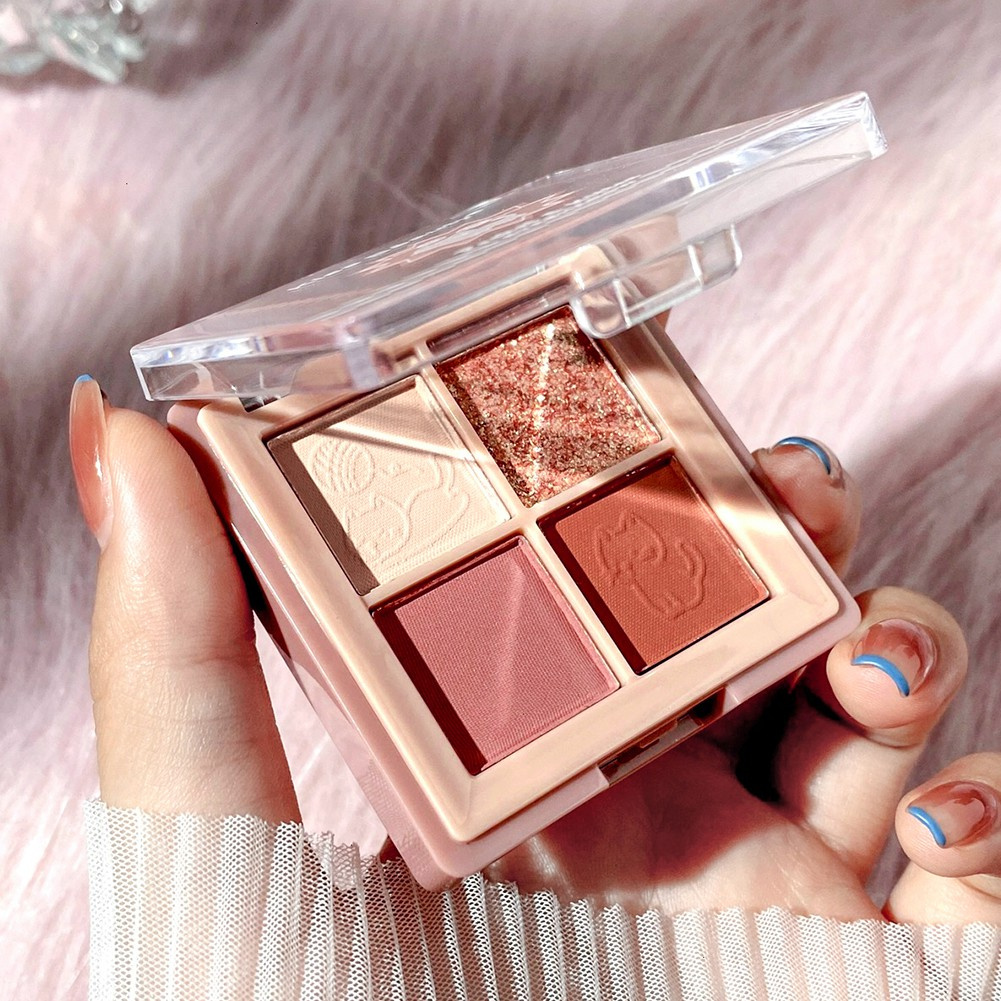 Bảng Phấn Mắt GECOMO 4 Màu Lì Và Ánh Ngọc Trai Kết Hợp Trang Điểm Kháng Nước Và Lâu Trôi