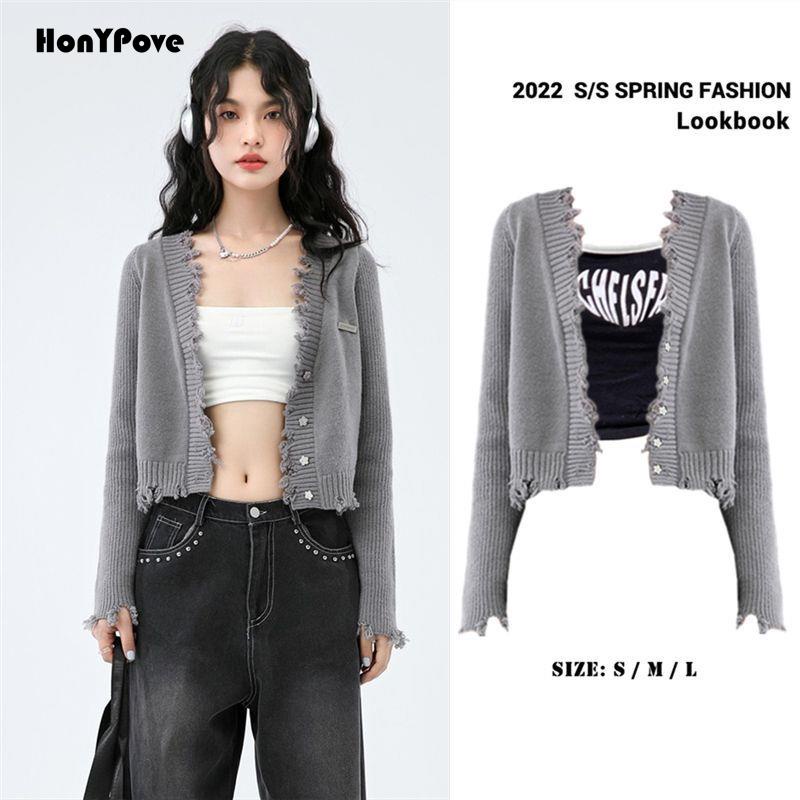 Honypove Áo Khoác Cardigan Dệt Kim Cổ Chữ V Thời Trang Cho Nữ