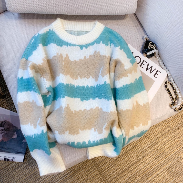Áo sweater Dáng Rộng Họa Tiết Kẻ Sọc Màu Tương Phản Thời Trang Thu Đông Mới Cho Nữ