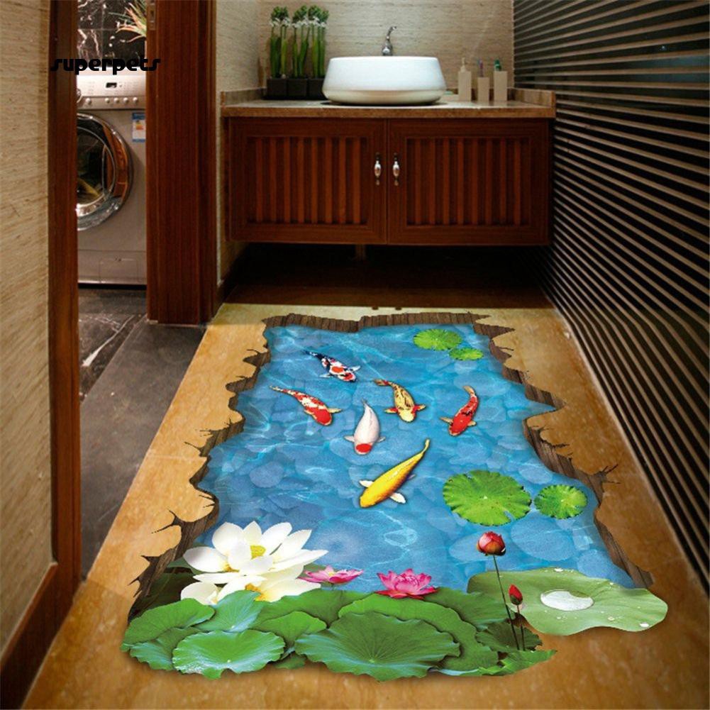 Miếng decal dán sàn nhà thiết kế ao cá 3D độc đáo sang trọng
