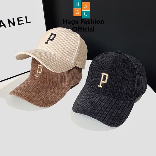 Mũ lưỡi trai Nón kết Nhung cao cấp thêu chữ P Hagu Fashion phong cách Ulzzang form unisex nam nữ