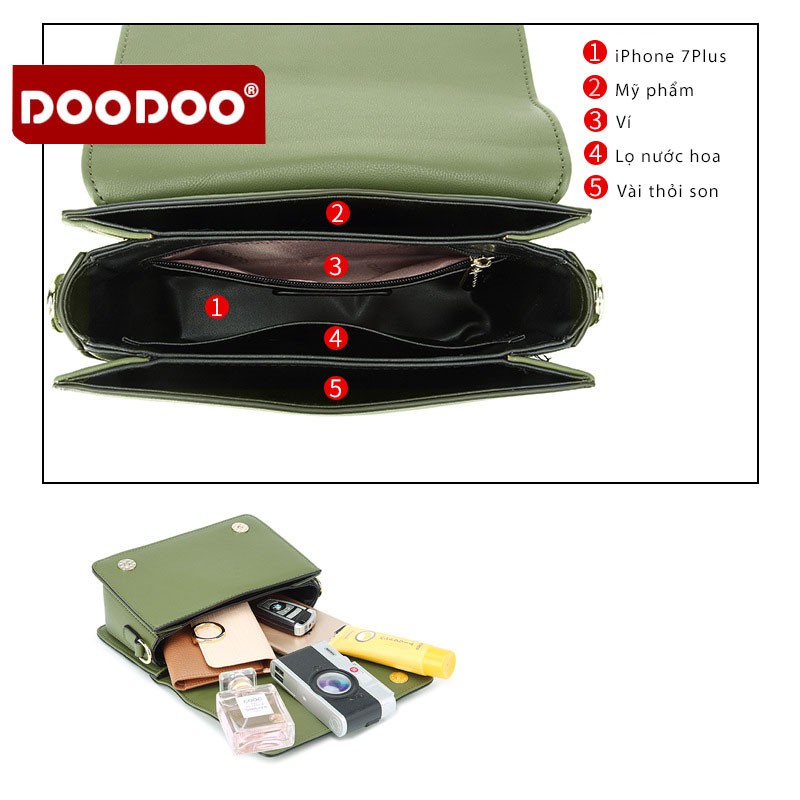 Túi đeo chéo nữ thương hiệu DOODOO gắn họa tiết đinh tán siêu cá tính SD7428