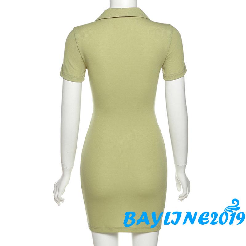 Đầm Ngắn Tay Dáng Ôm Màu Sắc Tương Phản Cài Nút Rỗng Gợi Cảm Cho Nữ