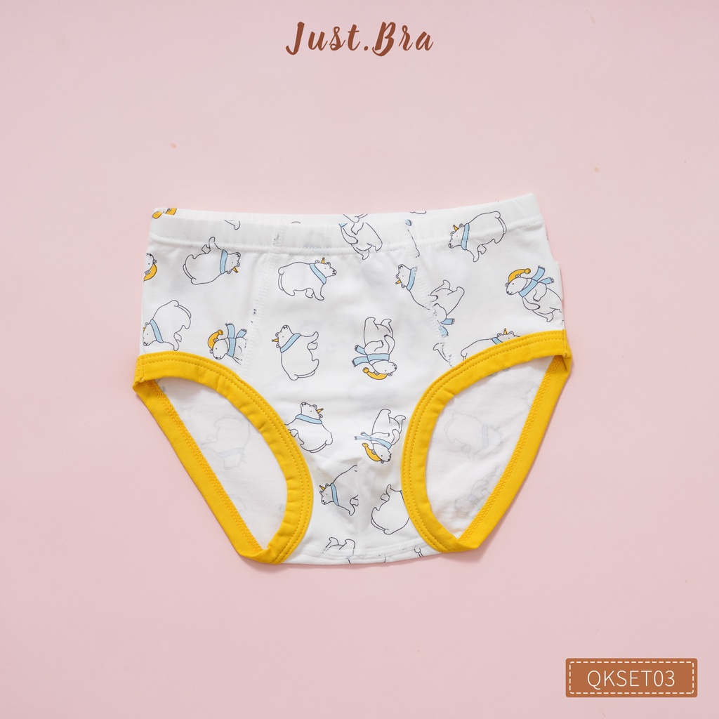 Set 3 quần chip trẻ em Just Bra họa tiết gấu trắng đáng yêu cho bé QKset03