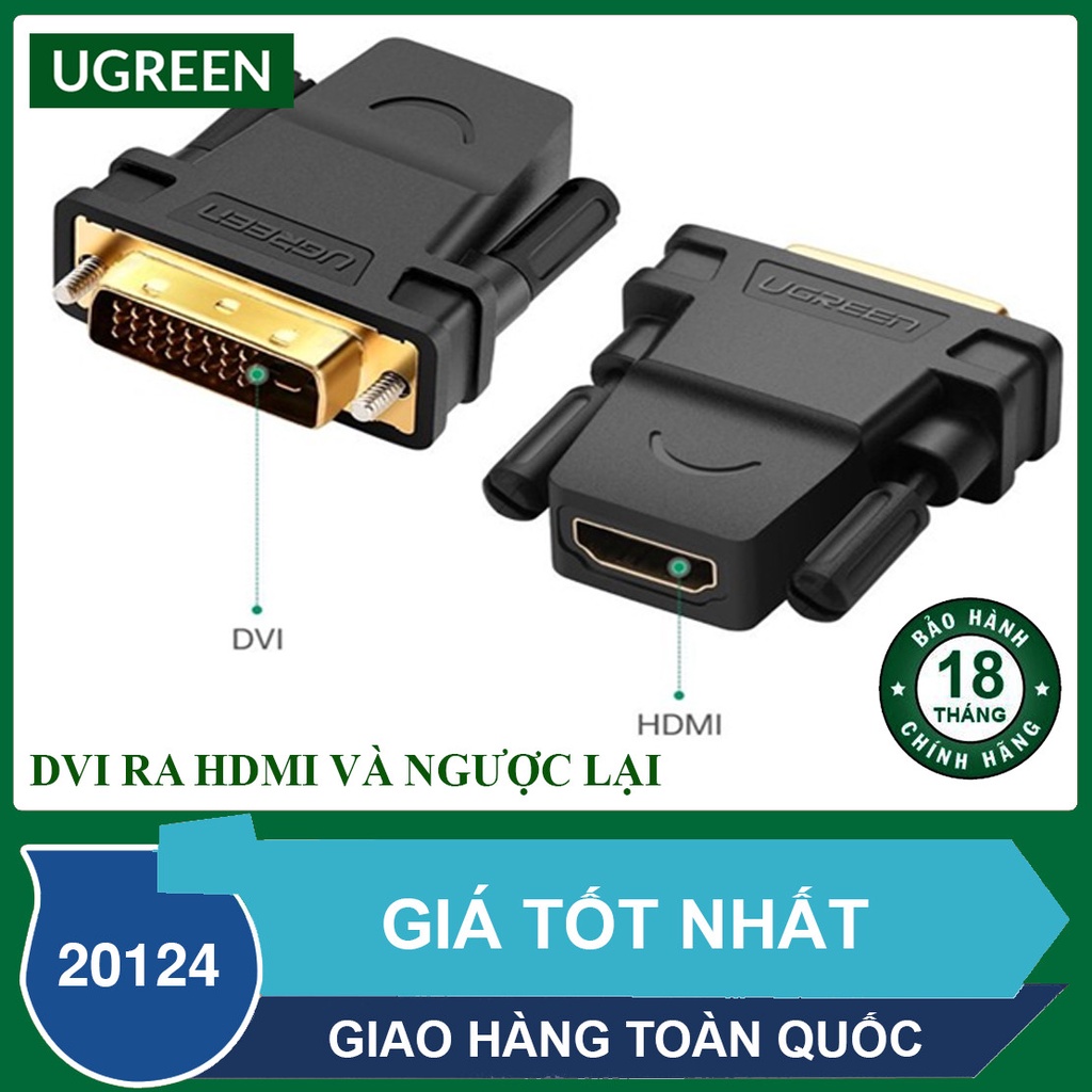 Đầu cáp chuyển đổi DVI 24+ 1 to HDMI âm chính hãng Ugreen 20124 20118 - Hàng chính hãng