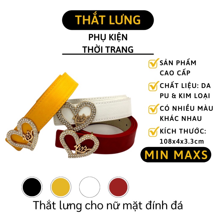 Thắt Lưng Nữ - Dây Nịt Thời Trang Nữ Mặt Đính Đá Chữ Love, Kiss, Cái Nơ 7695 [MINMAXS]