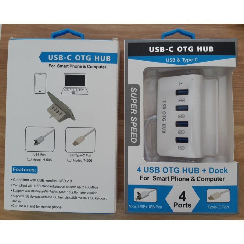 Hub usb Type-C ra 4 cổng USB 3.0 Kiêm USB OTG