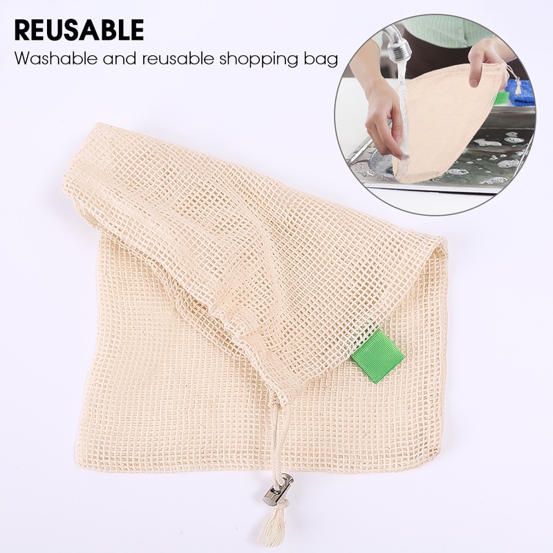 Túi Lưới Dây Rút Bằng Cotton Thân Thiện Với Môi Trường Có Thể Tái Sử Dụng Nhiều Lần Size S/M/L