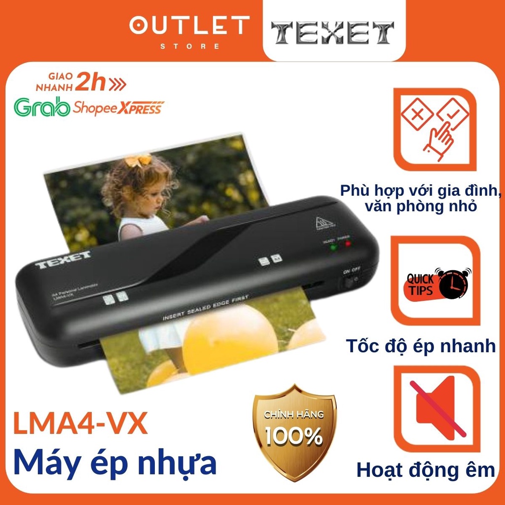 Máy ép nhựa dẻo plastic TEXET LMA4-VX Ép ảnh tài liệu khổ A4 Tặng kèm màng ép nhựa lụa mọi kích cỡ chính hãng tiện dụng