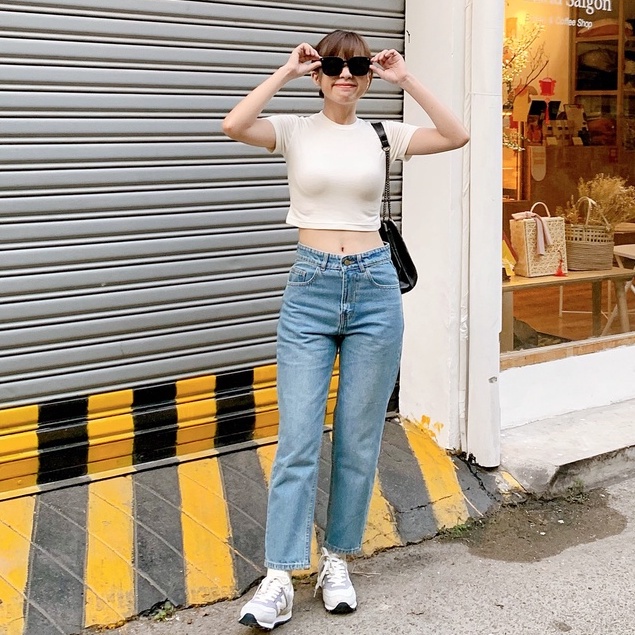 Quần Jeans Nữ Lưng Cao Dáng Baggy Fit Màu Xanh LDM-102A