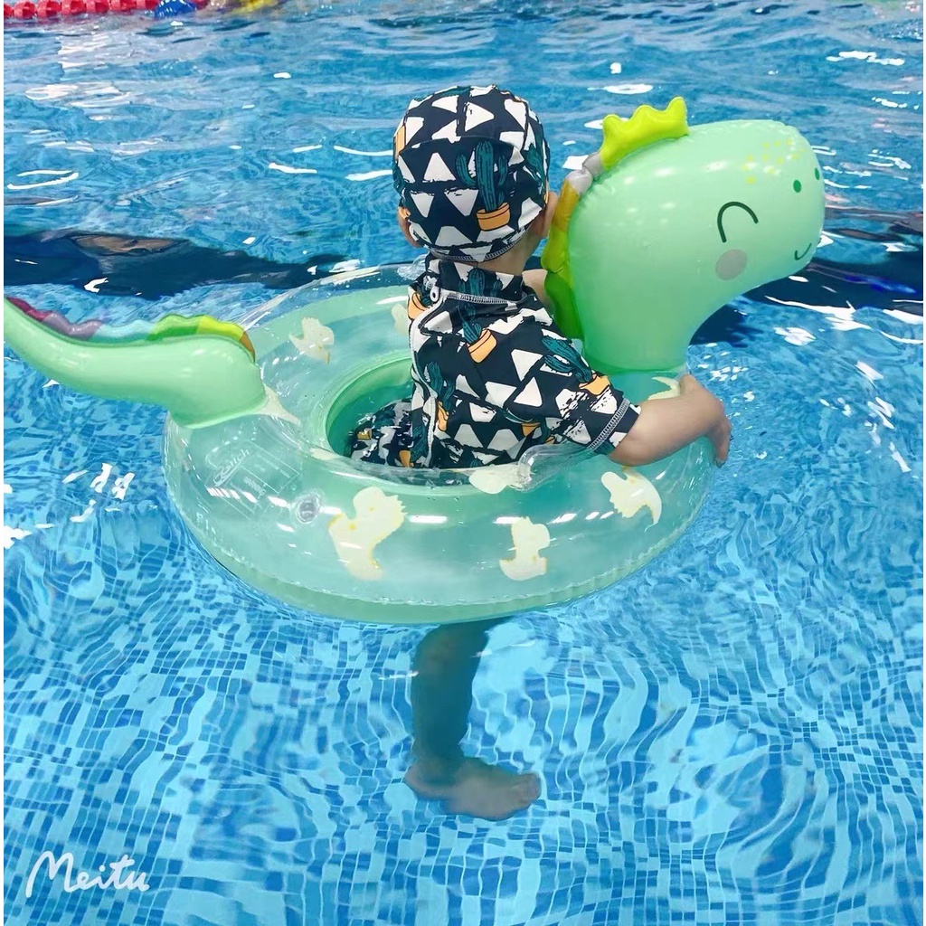 Phao Bơi Tròn Hình Khủng Long Đính Kim Sa Lấp Lánh An Toàn Chống Lăn Cho Bé 0-5 Tuổi